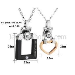 Titanium Black and Rose Gold Lovers Pendants with Rhinestones and Free Chains C507