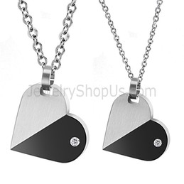 Titanium Silver and Black Lovers Rotatable Pendants with Dimaonds and Free Chains C434
