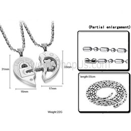 Titanium Sweetheart Key and Lock Lovers Pendants with Rhinestone and Free Chains C553