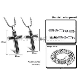 Titanium Inlay Cross Lovers Pendants with Rhinestones and Free Chains 116