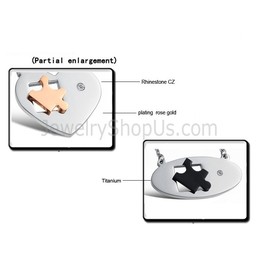 Titanium Ellipse and Sweetheart Lovers Pendants with Rhinestones and Free Chains C732