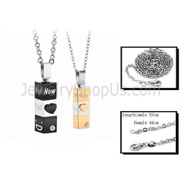 Titanium Black and Gold Cuboid Lovers Pendants with Free Chains C482