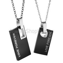 Titanium Black Rectangle Lovers Pendants with Free Chains 291