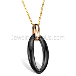 Black Ceramic "0" Tungsten Pendant with Gold Chain C716