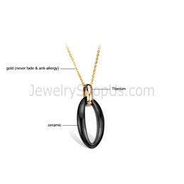 Black Ceramic "0" Tungsten Pendant with Gold Chain C716