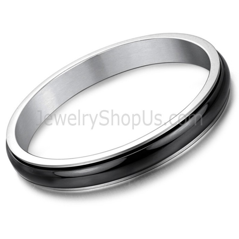 Blcak Ceramic Nested Silver Titanium Bangle 420