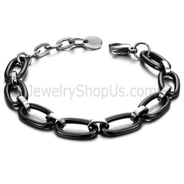 Black Ceramic Circle and Tianium Chain Bracelet C427