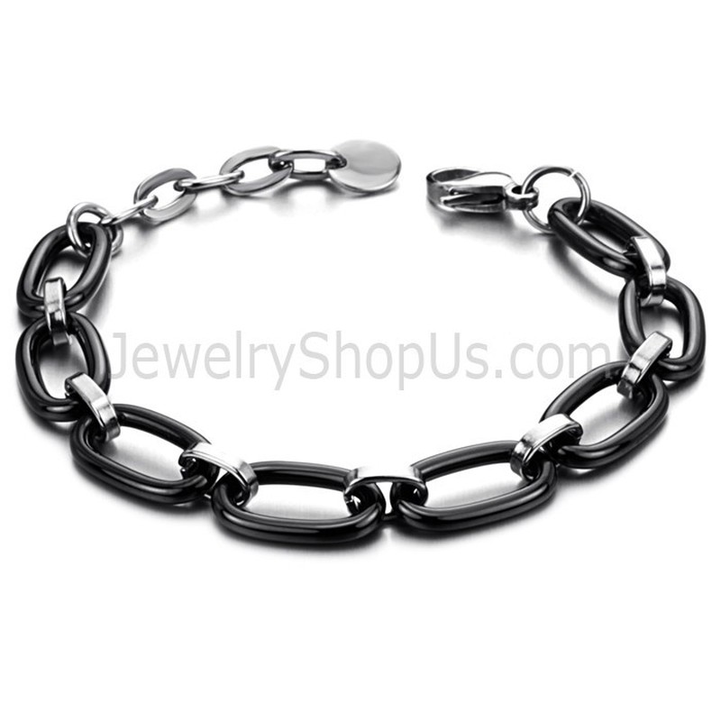 Black Ceramic Circle and Tianium Chain Bracelet C427