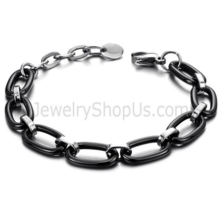 Black Ceramic Circle and Tianium Chain Bracelet C427