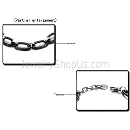Black Ceramic Circle and Tianium Chain Bracelet C427