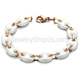 Gold Titanium with White Ceramic Bracelet C428
