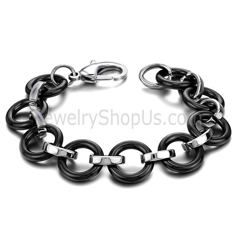 Black Ceramic circle and Titanium Bracelet C406