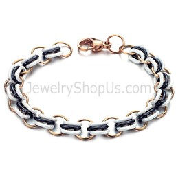 Black and White Ceramic Circle and Rose Gold Titanium Bracelet C431