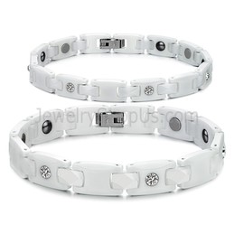 Healthy White Ceramic Couple Bracelet with Rhinestones C419