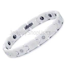 Healthy White Ceramic Bracelet with Rhinestones C415