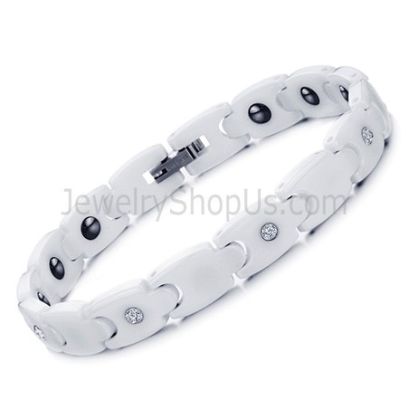 Healthy White Ceramic Bracelet with Rhinestones C415
