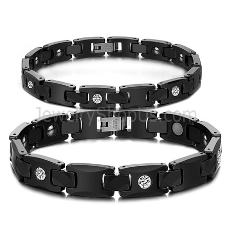 Healthy Black Ceramic Couple Bracelet with Rhinestones C419
