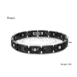 Healthy Black Ceramic Couple Bracelet with Rhinestones C419