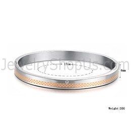 Tatanium Rose Gold and Black Grid Couple Bangles with Rhinestones C746
