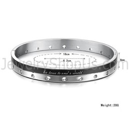 Tatanium Rose Gold and Black "Be True TO one's World" Couple Bangles with Circular holes C868
