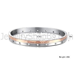 Tatanium Rose Gold and Black "Be True TO one's World" Couple Bangles with Circular holes C868