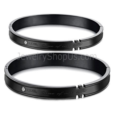 Tatanium Couple Bangles with Rhinestones (Black,Rose Gold) C731