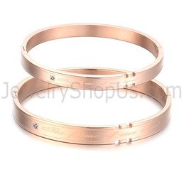 Tatanium Couple Bangles with Rhinestones (Black,Rose Gold) C731