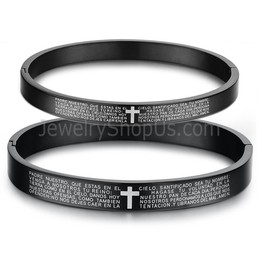 Tatanium Black Cross Couple Bangles with White Cross C848