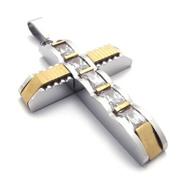 Gold Accent Cross Diamond Titanium Pendant 20751