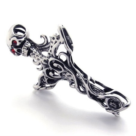 Cross Skull With Red Diamond Titanium Pendant 20546