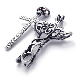 Cross Skull With Red Diamond Titanium Pendant 20546