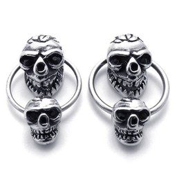 Double Skull Titanium Earrings 20353