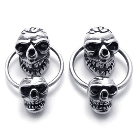 Double Skull Titanium Earrings 20353