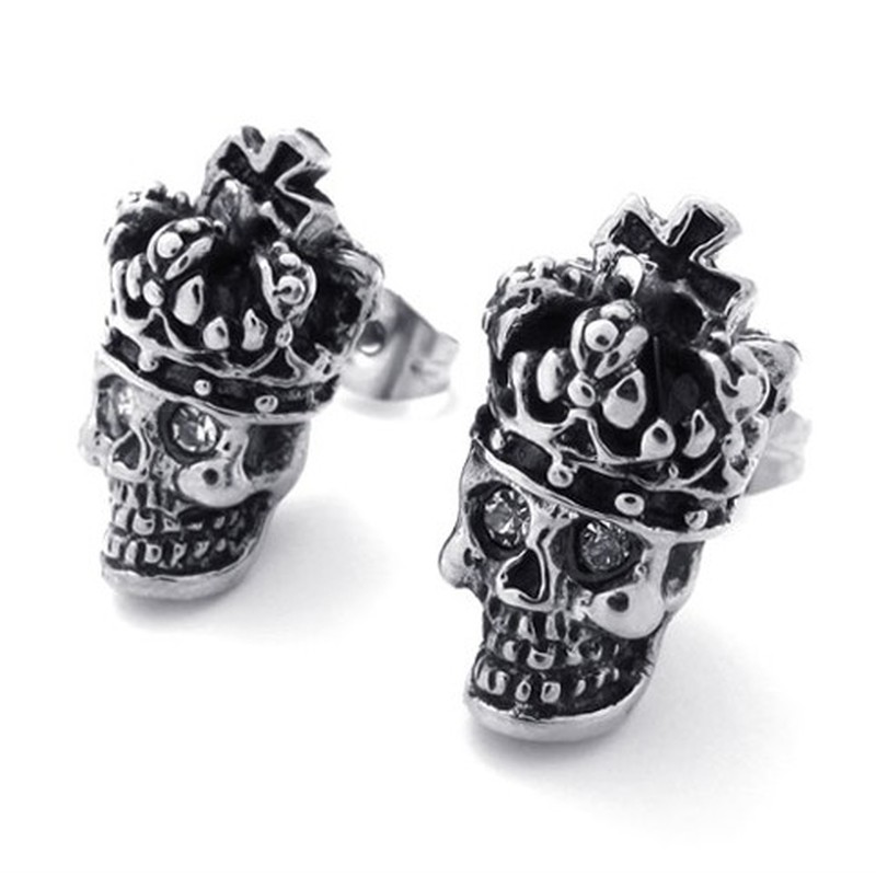 Crown Skull Titanium Earrings 20352