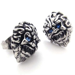 Lion With Blue Diamond Titanium Earrings 20345