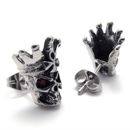 Red Diamond Skull Titanium Earrings 20335