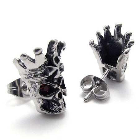 Red Diamond Skull Titanium Earrings 20335