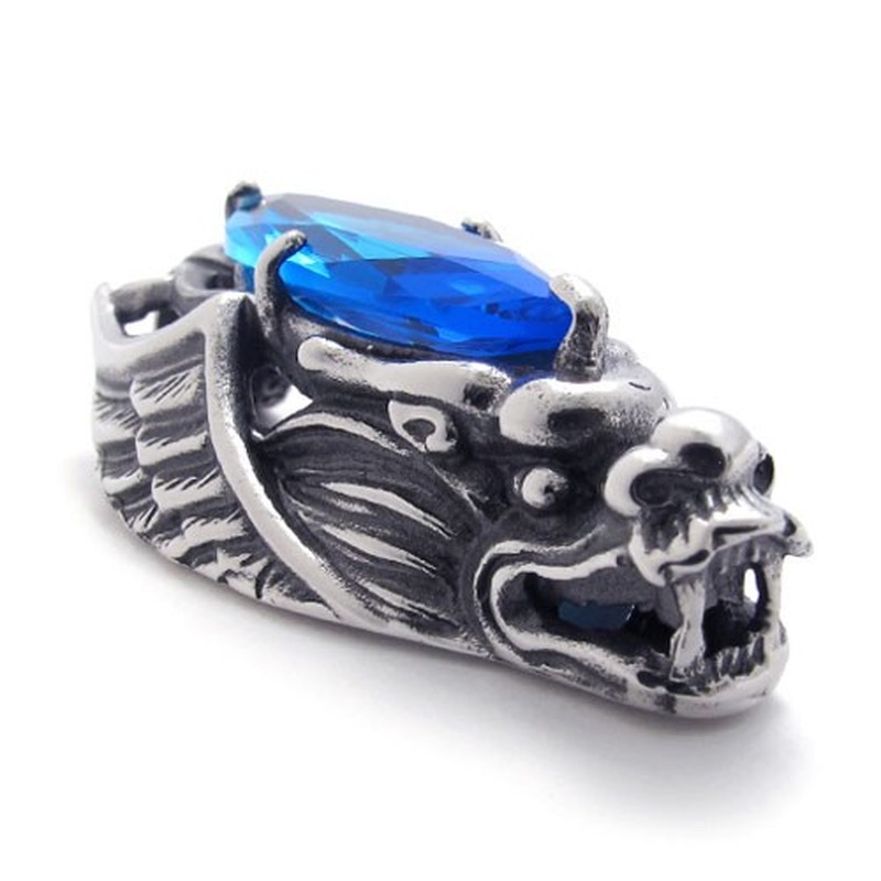 Dragon-head Titanium Pendant with Blue Zircon 21179