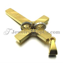 Cross Gold Titanium Pendant with Circles Rhinestones