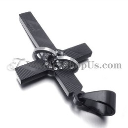 Cross Black Titanium Pendant with Circles Rhinestones