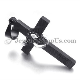 Cross Black Titanium Pendant with Circles Rhinestones