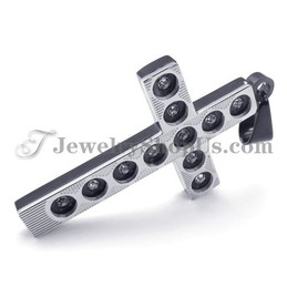 Elegant Black Cross Titanium Pendant with Rhinestones