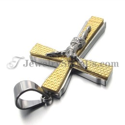 Elegant Titanium Gold Cross of Jusus Pendant