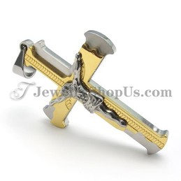 Classical Gold Titanium Cross of Jesus Pendant