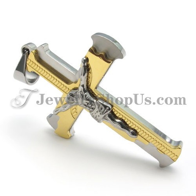 Classical Gold Titanium Cross of Jesus Pendant