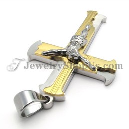 Classical Gold Titanium Cross of Jesus Pendant