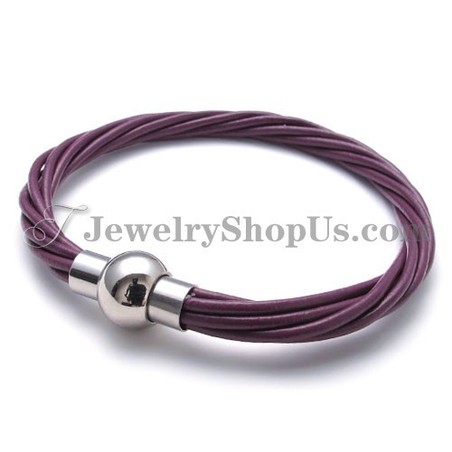 Fashion Purple Leather with Titanium Bracelet