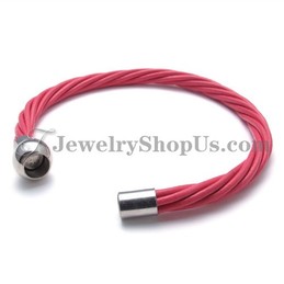 Fashion Pink Leather with Titanium Bracelet