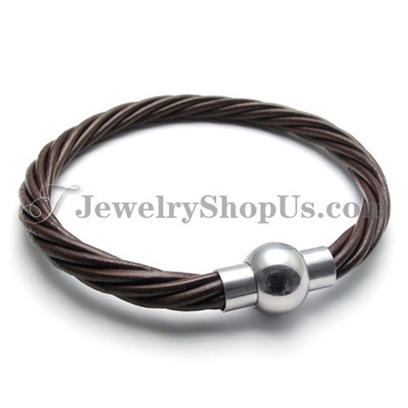 Fashion Brown Leather with Titanium Bracelet