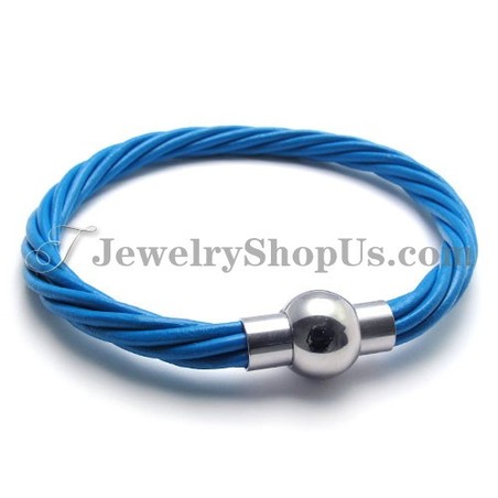Fashion Blue Leather with Titanium Bracelet